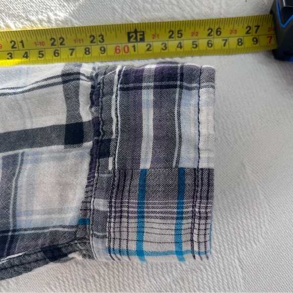 Guess Men's Size Men's Large Plaid Shirt Gauzy Cotton Western Fit Snap Buttons - Picture 7 of 10